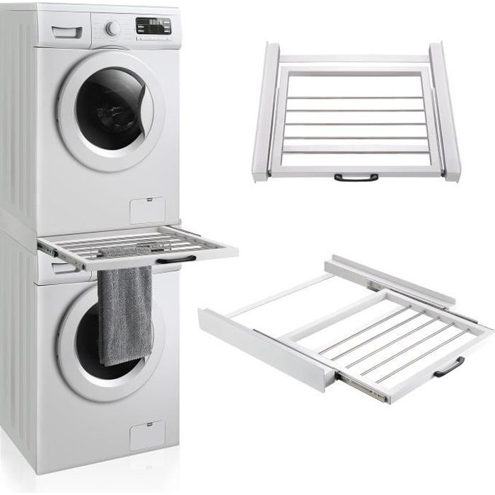 Kit de Superposition pour Lave-Linge Sèche-Linge Standard 60 cm avec Porte-Serviettes Blanc - EN.CASA