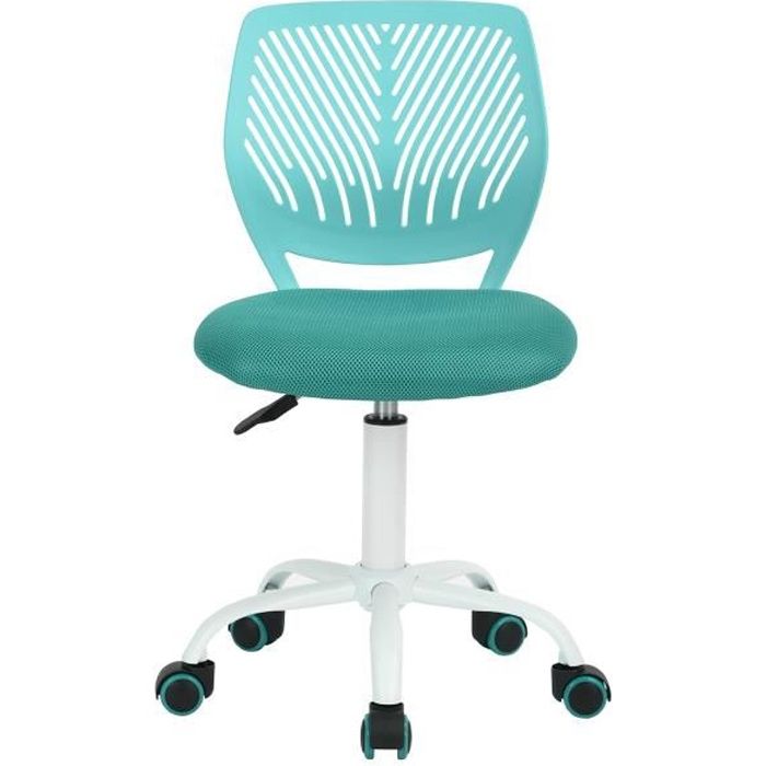 furniturer chaise de bureau adolescents pivotante réglable avec siège en tissu ergonomique, turquoise