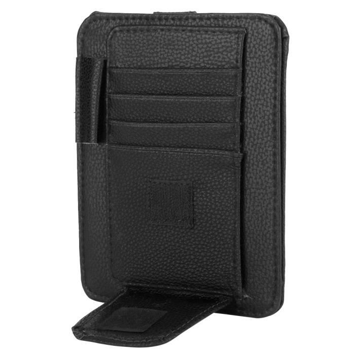 INGJIA Organisateur Pare-Soleil Voiture En Cuir - Pochette Rangement Cartes, Permis, Lunettes (Noir)