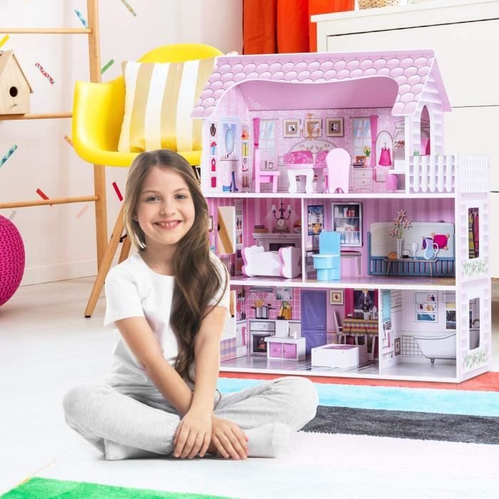 Maison de poupée, villa de poupée incl. meubles et poupées, jouets pou –  roba