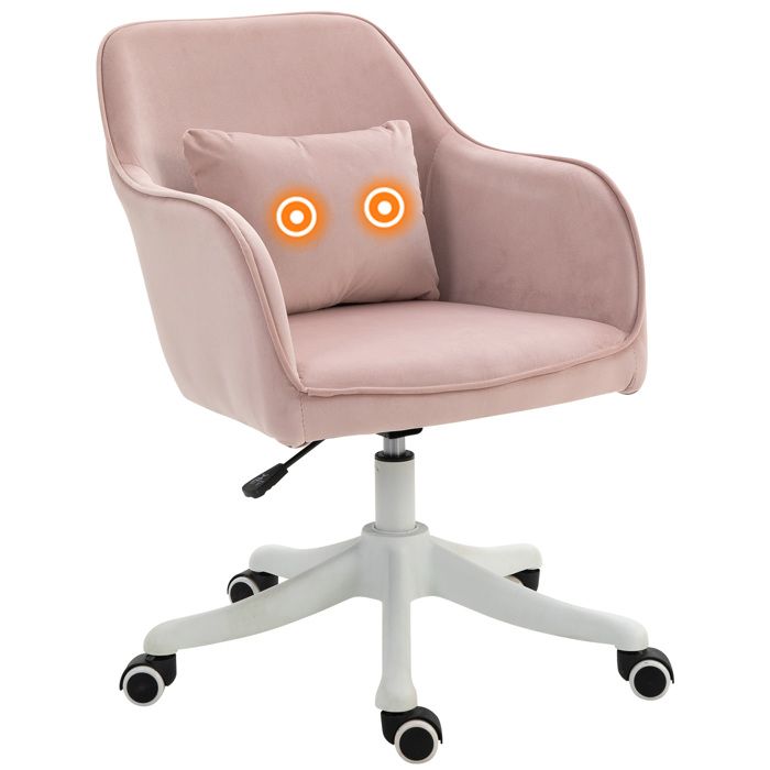 Chaise de bureau - HOMCOM - velours massant coussin lombaire intégré réglable pivotante 360° - velours - rose poudré Chaise de bureau - HOMCOM - velours massant coussin lombaire intégré réglable pivotante 360° - velours - rose poudré