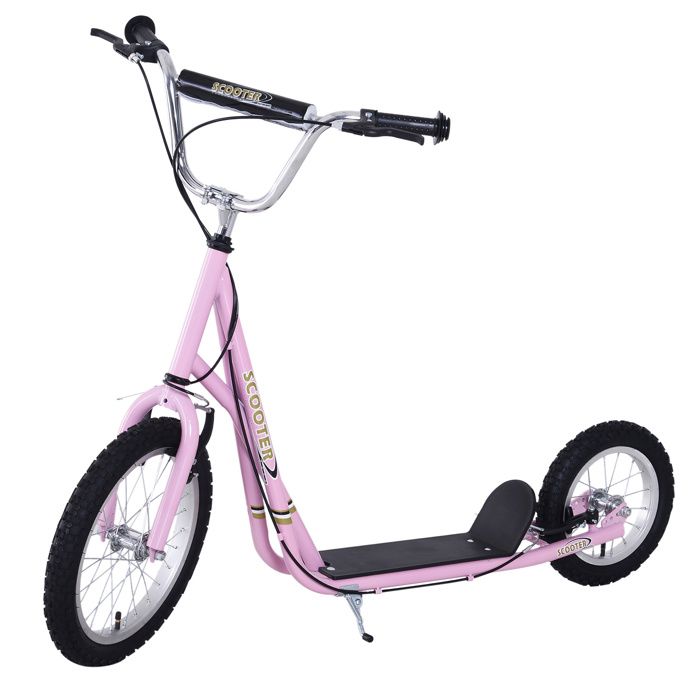 Trottinette Enfant Homcom – Grandes Roues, Guidon Réglable 85-95 Cm, 2 Freins à Poignée, Béquille, Charge 100 Kg