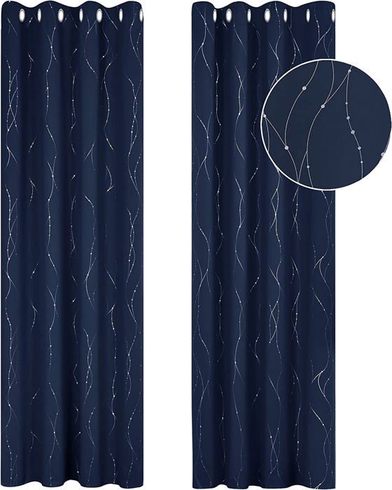 HONGYA Rideau occultant thermique à œillets rayures chambre à coucher Salon Bleu marine L/H 140x245cm 1 pièce