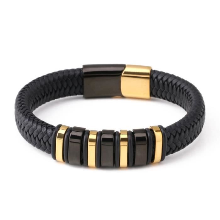 Bracelet Homme - INSFITY - SimiliCuir Acier Inoxydable - Marron