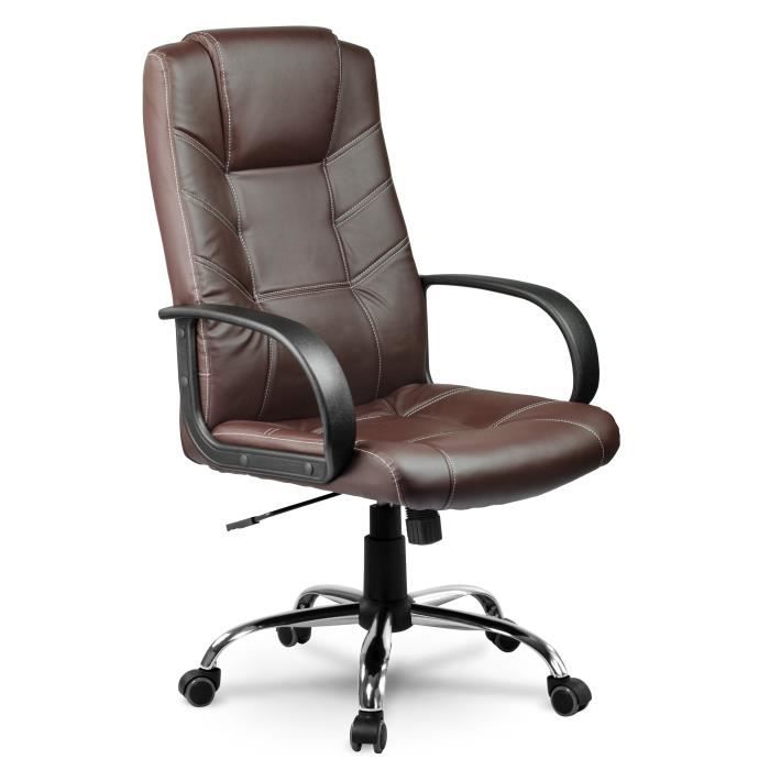 Fauteuil de bureau en cuir écologique - JANSPORT - Réglable en hauteur - Pivotant - Marron - Accoudoirs confortables