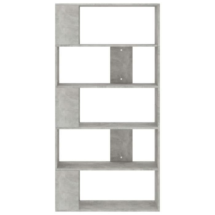 Bibliothèque/Séparateur de pièce - KIMISS - Gris béton - 80x24x159 cm - 5 étagères - Contemporain - Design