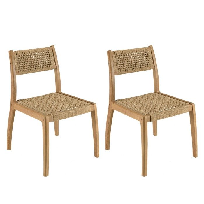 MACABANE VALERIA - Lot de 2 chaises jardin en bois de teck rotin tressé beige MACABANE VALERIA - Lot de 2 chaises jardin en bois de teck rotin tressé beige