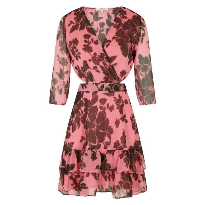 Robe courte Morgan rose Coupe evasee Manches longues Col v Rose Cdiscount Pret a Porter