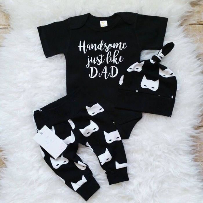 Nouveau Ne Bebe Beau Garcon Lettre Juste Comme Papa Romper Chapeau Pants Set Tenues Noir Noir Cdiscount Pret A Porter