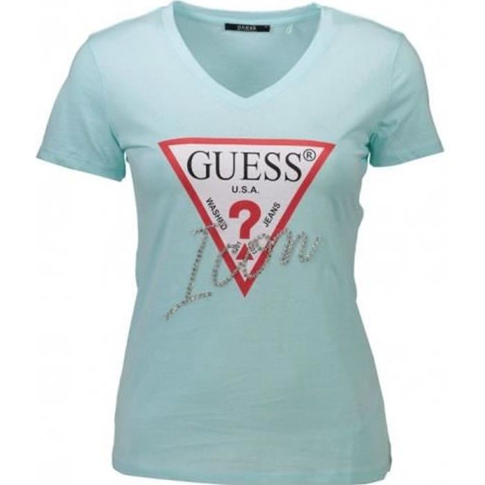 Guess T-Shirt Femme ICON W92I59 Turquoise pastel - Taille - XS