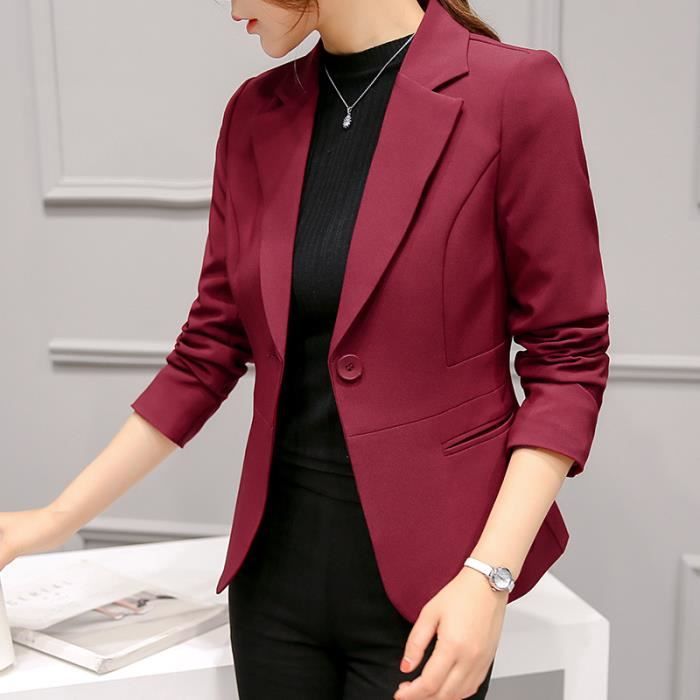 Blazer Femme Un Bouton - Veste De Costume Formelle Pour Le Bureau, Poches Plaquées, Manches Longues Froncées, 95% Polyester 5% élasthanne