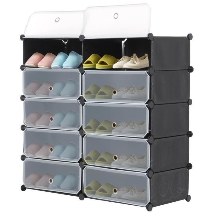 Meuble à Chaussures Plastique Étagère de Rangement Avec Portes