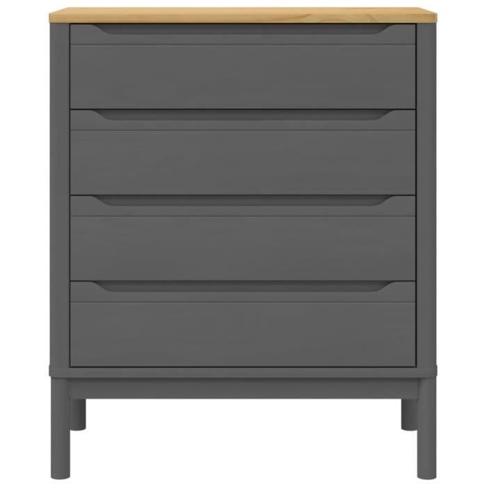 Commode - SALALIS - FLORO - Bois de pin massif - 4 tiroirs - Gris