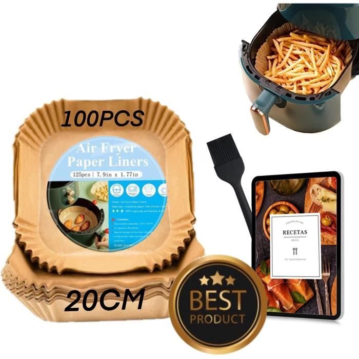 Papier Sulfurisé Pour Friteuse à Air – 100 Feuilles 24x24 Cm, Compatible 5 à 8 L, Sans BPA, Jetable