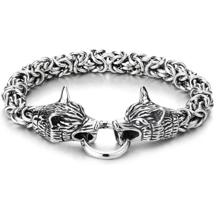 Bracelet Viking Tête De Loup Creux Vintage - Amulette Celtique Force & Sagesse En Acier Inox