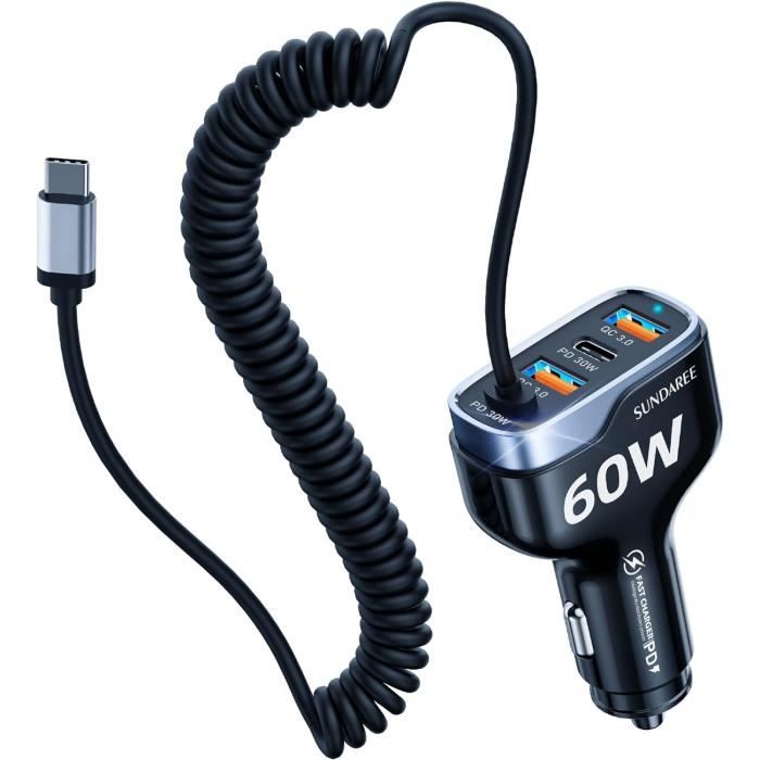 Station De Charge 3-en-1 USB-C Pour Appui-tête De Voiture - Charge Rapide Universelle - Noir