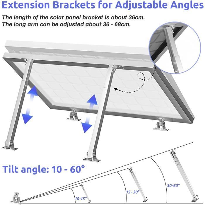 Support Panneau Solaire Gimisgu Lot De 2 - Réglable 0-60° - Pour Balcon, Toit, Garage - Alliage Aluminium