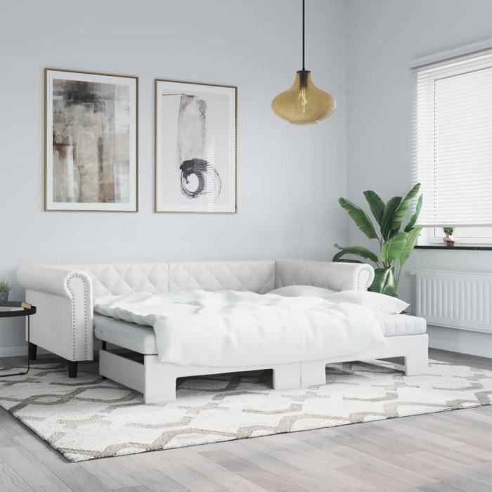 vidaXL Lit de jour avec lit gigogne blanc 90x200 cm similicuir 3197724