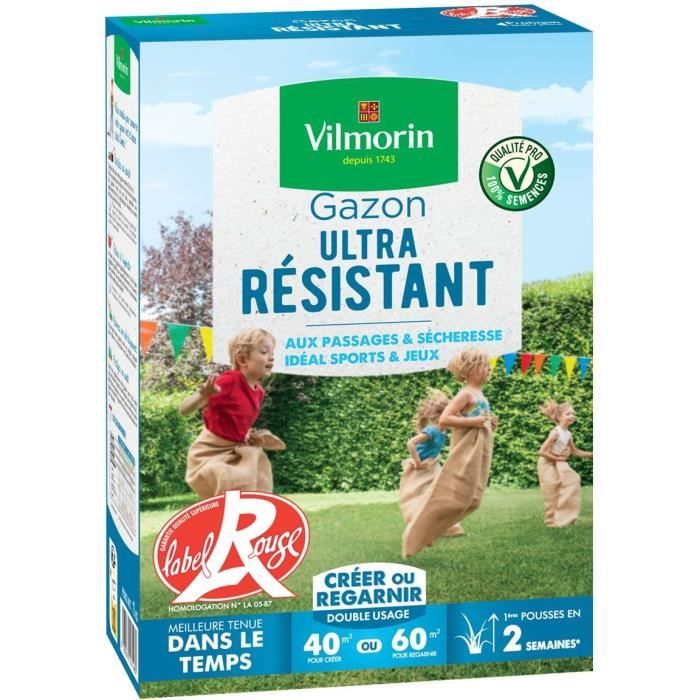 Semences de gazon VILMORIN - Ultra Résistant boite de 1kg- Label Rouge - Résistant aux piétinements