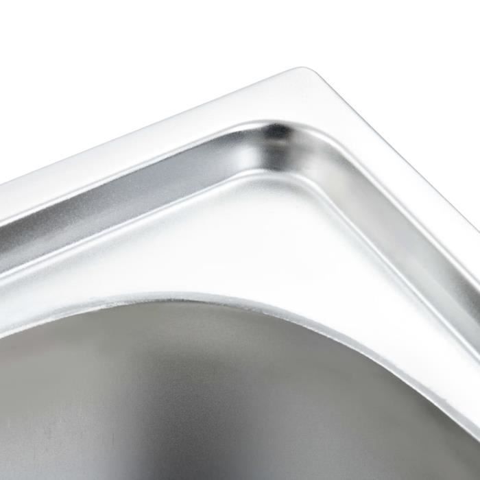 Évier de cuisine double VINGVO en acier inoxydable - 2 bacs - A encastrer - 48 cm