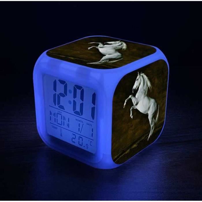 Réveil LED Rottweiler Coloré 7 Couleurs Changeantes – Veilleuse Ambiance, Affichage Date/Température, Idéal Pour Chambre Enfants Ou Adultes