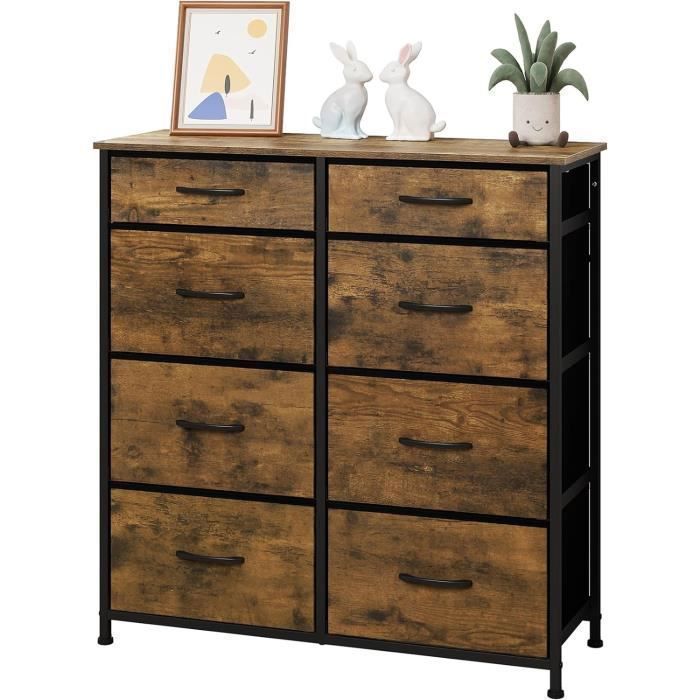 Commode WOLTU - Armoire en MDF - 8 Tiroirs en Tissu - Cadre métal - Marron Rustique W0ITT0094