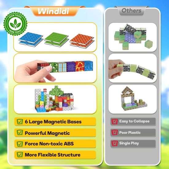 Construction Magnetique Enfant Blocs Magnétiques De Construction JANUSER - 65 Pièces, Jeu Éducatif STEM 3-7 Ans Jeu éducatif STEM