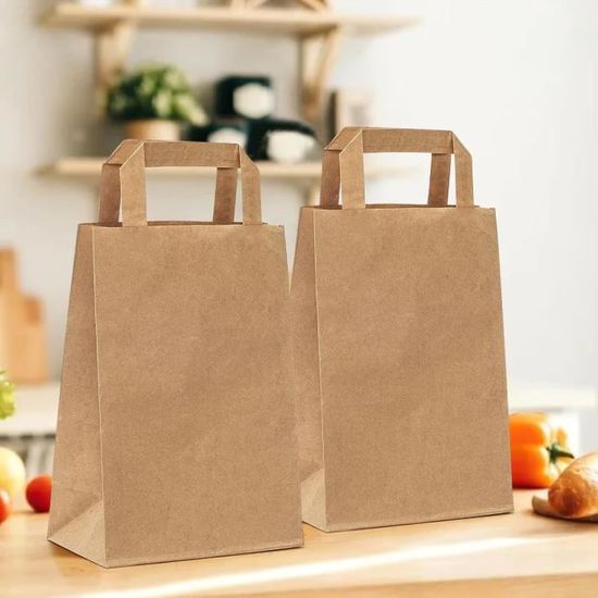 Petit Sac Cadeau Sac Plastique Jeco - Lot De 1500 Sacs Cabas En Papier Kraft Brun Avec Poignée Plate 18 X 8 X 22 Cm 3 Litres Résistant Papier 80g/m² Sac Marron