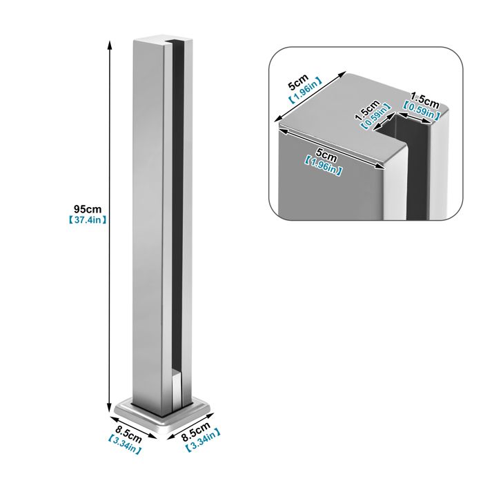 Garde-corps avec main courante, 100cm, en acier inoxydable 304, garde