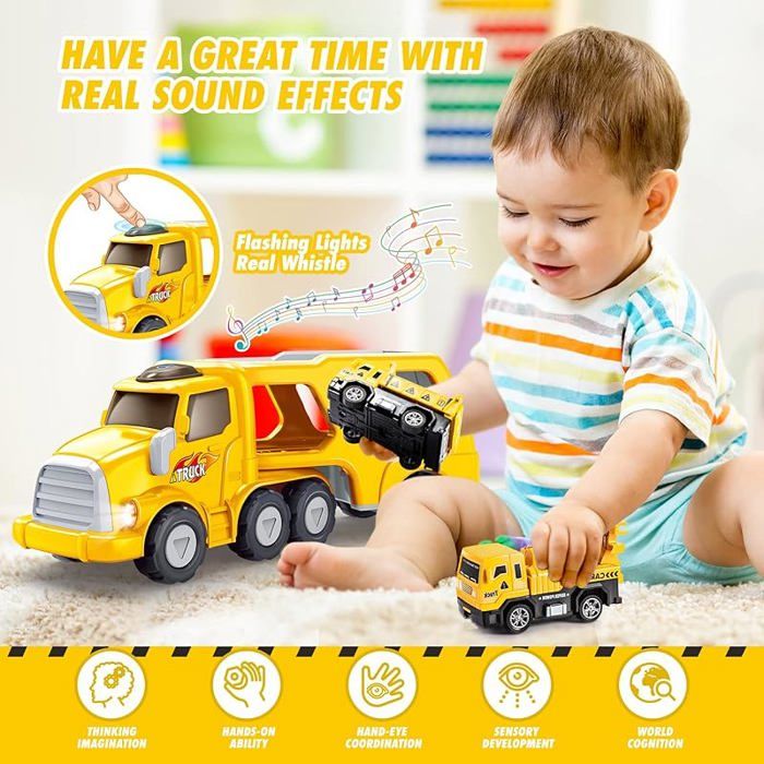 Jenilily Camion Jouet – 10 Mini Véhicules Construction – Métal & Plastique – Cadeau Fils Filles 1-6 Ans