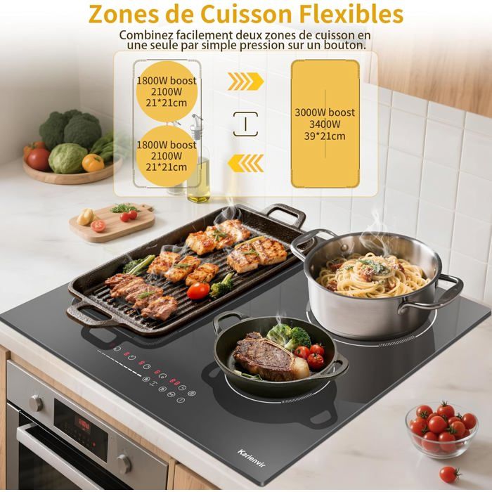 Plaque induction 4 feux 60 cm avec prise,zone — free download