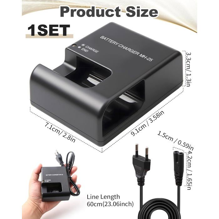 Chargeur Camulti MH-25 Pour Batterie Nikon EN-EL15 – Rapide, 8,4V 1,2A, Compatible D850, D7500, Z6, Etc.