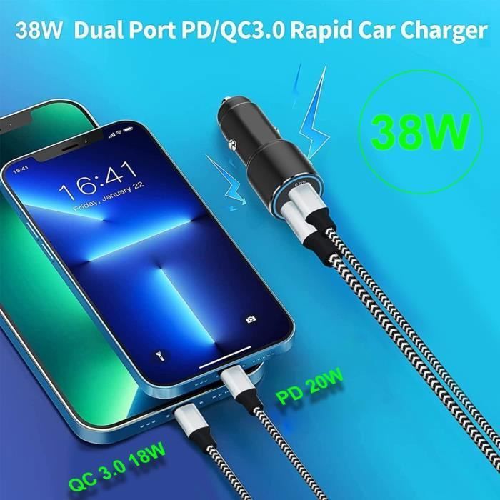 PERFINE 48W Allume Cigare Voiture USB avec Voltmètre Numérique LED, 2 Ports Char PERFINE 48W Allume Cigare Voiture USB avec Voltmètre Numérique LED, 2 Ports Char