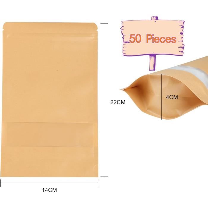 Sachet Hermétique 100 Sachets Kraft Alimentaires Réutilisables Avec Fenêtre - Idéaux Pour Café, Noix, épices Sachet Fenêtré
