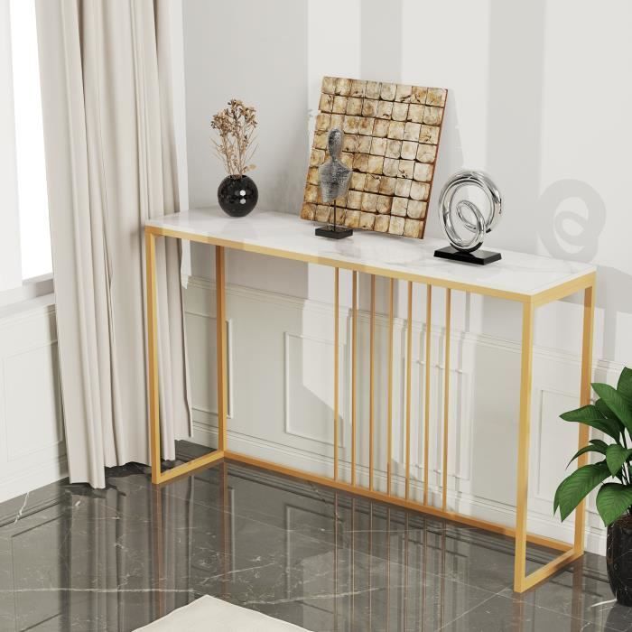 LIFEZEAL Table Console Effet Marbre, Table d'Entrée à 2 Niveaux, Table de Couloir avec Cadre