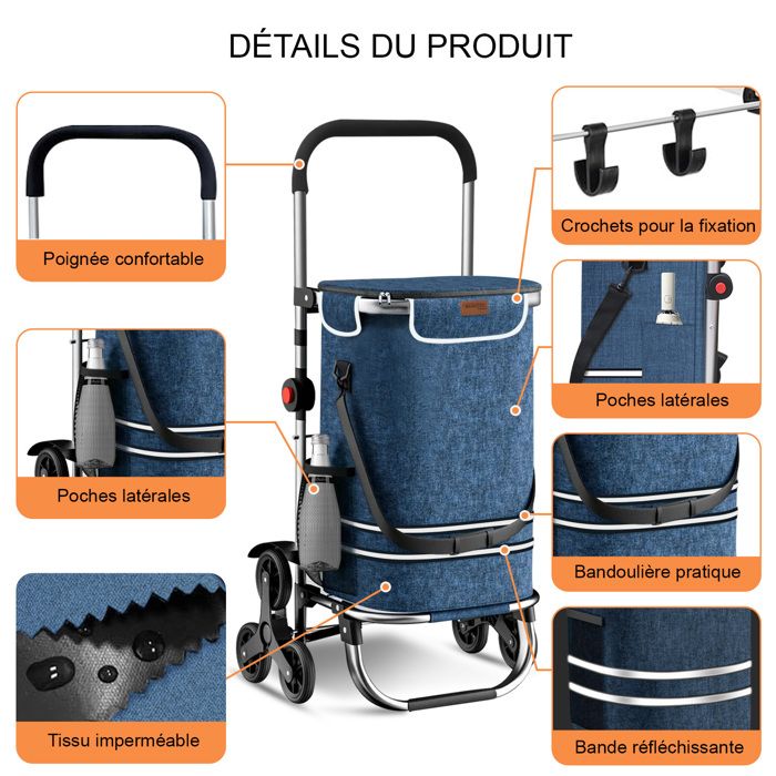Chariot de Courses en Cadre pliable en alliage d'aluminium