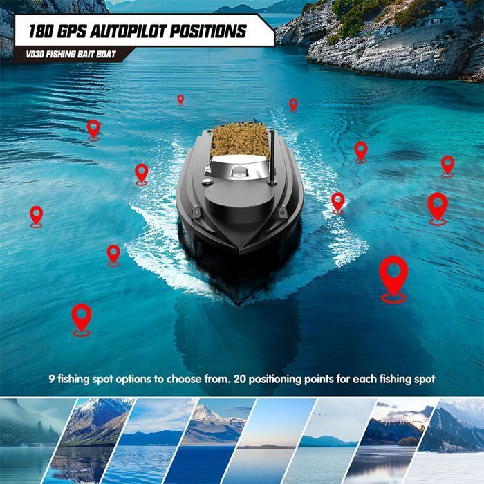 Bateau d'appâts de pêche télécommandé avec lumière LED, détecteur de