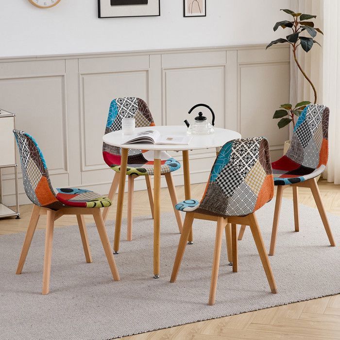 Lot De 2 Chaises Modernes Patchwork Rouge - Style Nordique, Tissu, Pour Salle à Manger Ou Cuisine