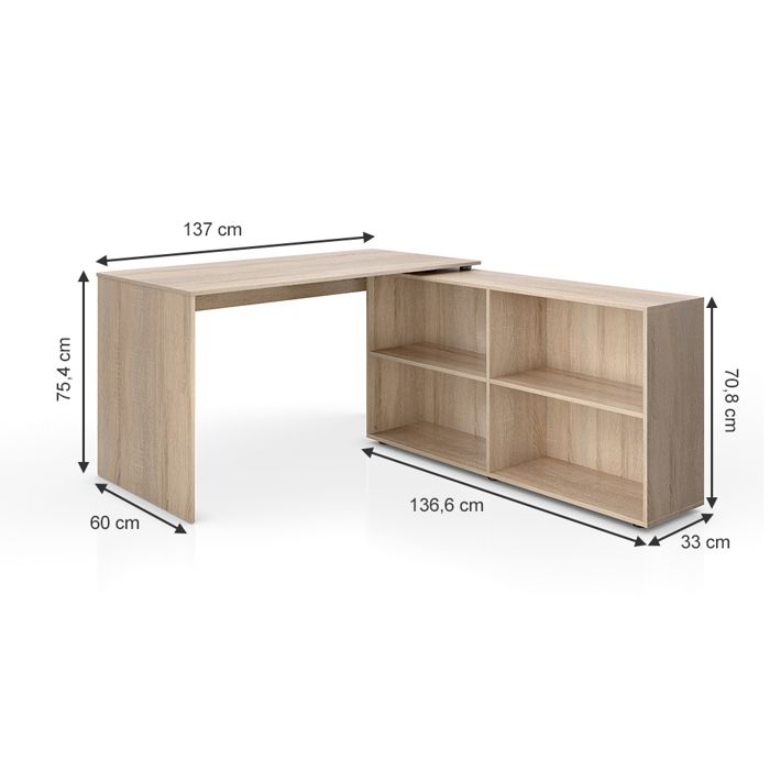 Vicco Odin Hoekbureau - 83 X 76 Cm Set Met PC-kast Wit - View #12