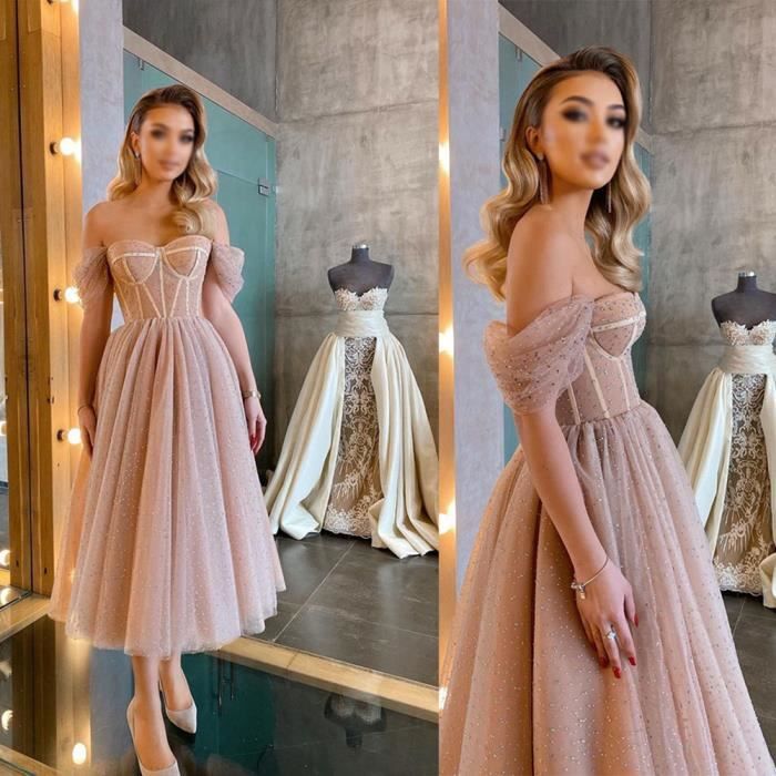 Femme Robe de Soirée Mariage Mi-Longue Princesse à Sequins