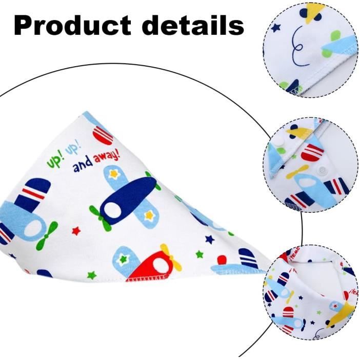 8 Bavoirs Bandana Bébé – 100% Coton – Absorbant Et Doux – Réglable – Pour Filles Et Garçons – Set Multicolore