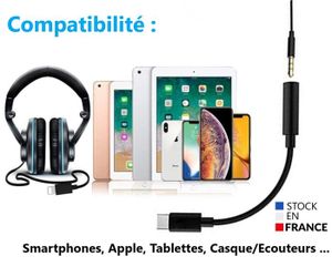 Adaptateur USB-C Vers Jack 3.5mm + Charge RISVOWO 2-en-1 - Noir - Neuf