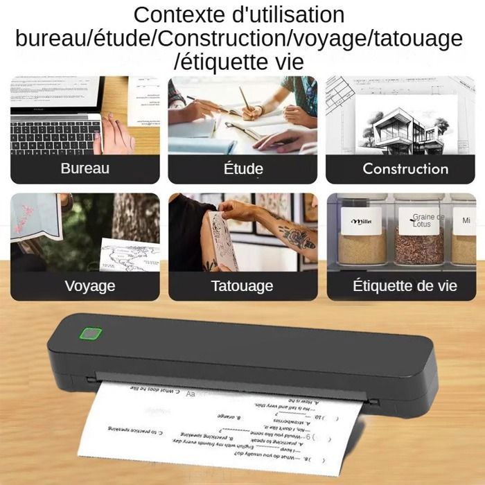 Ejoyous Imprimante Thermique Portable A4 Bluetooth - Sans Encre Compatible IOS Android