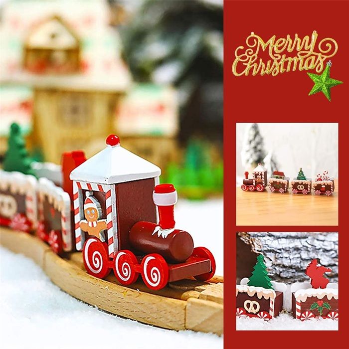 Train Déco Noël En Bois 20 Cm - Mini Train Festif Artisanal Pour Table, Étagère Ou Rebord De Fenêtre - Cadeau Créatif Fêtes