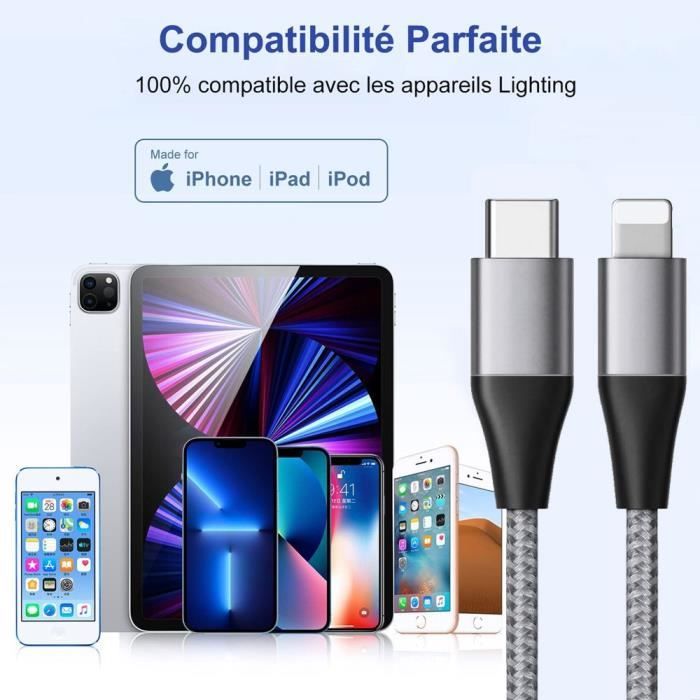 Câble de chargeur USB-C vers Lightning 1M Charge Rapide Pour iPhone, iPad,  iPod –