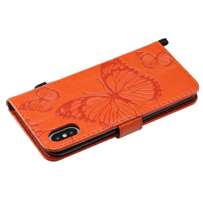 Étui Portefeuille Pour IPhone XR - Porte-cartes Papillon En Cuir PU Turquoise