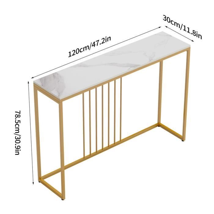 Table Console LIFEZEAL 120x30x80,5 Cm - Plateau Marbre Et Structure Métal Doré - Pour Entrée, Salon