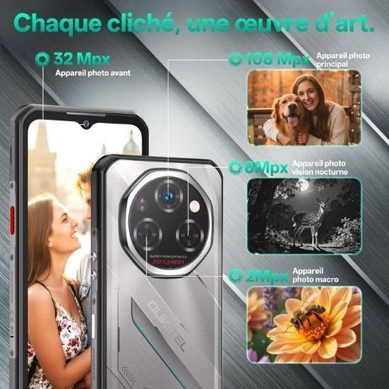 OUKITEL WP62 Téléphone Portable Incassable 5G - Android 15, 48Go+512Go, Batterie 11000mAh, IP68 - 12