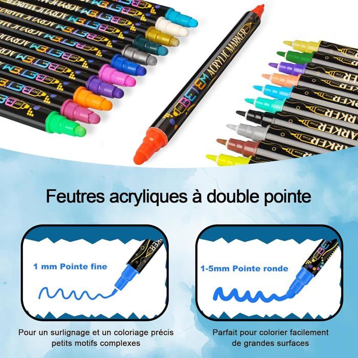 Set De 48 Feutres Acryliques Artistro - Double Pointe (pinceau + Fine) - Pour Tissu, Bois, Verre, Pierre - Encre Opaque Et Non Toxique