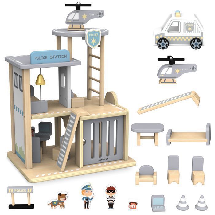 Jouet - MAMABRUM - Poste de Police - Bois - 12 Accessoires - Pour